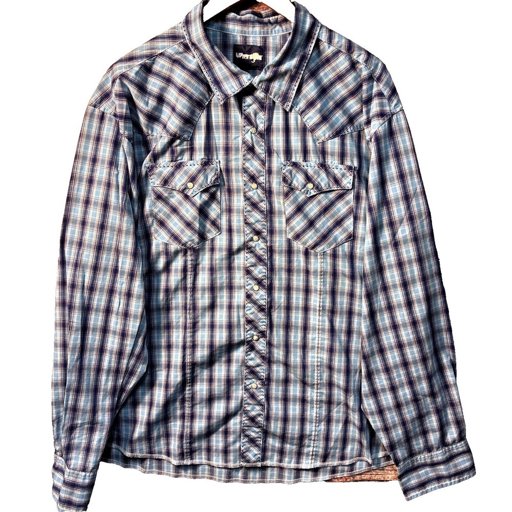 Wrangler Western Snap Shirt Blue Plaid Long Sleeve Pearl Snap Mens Size 3X